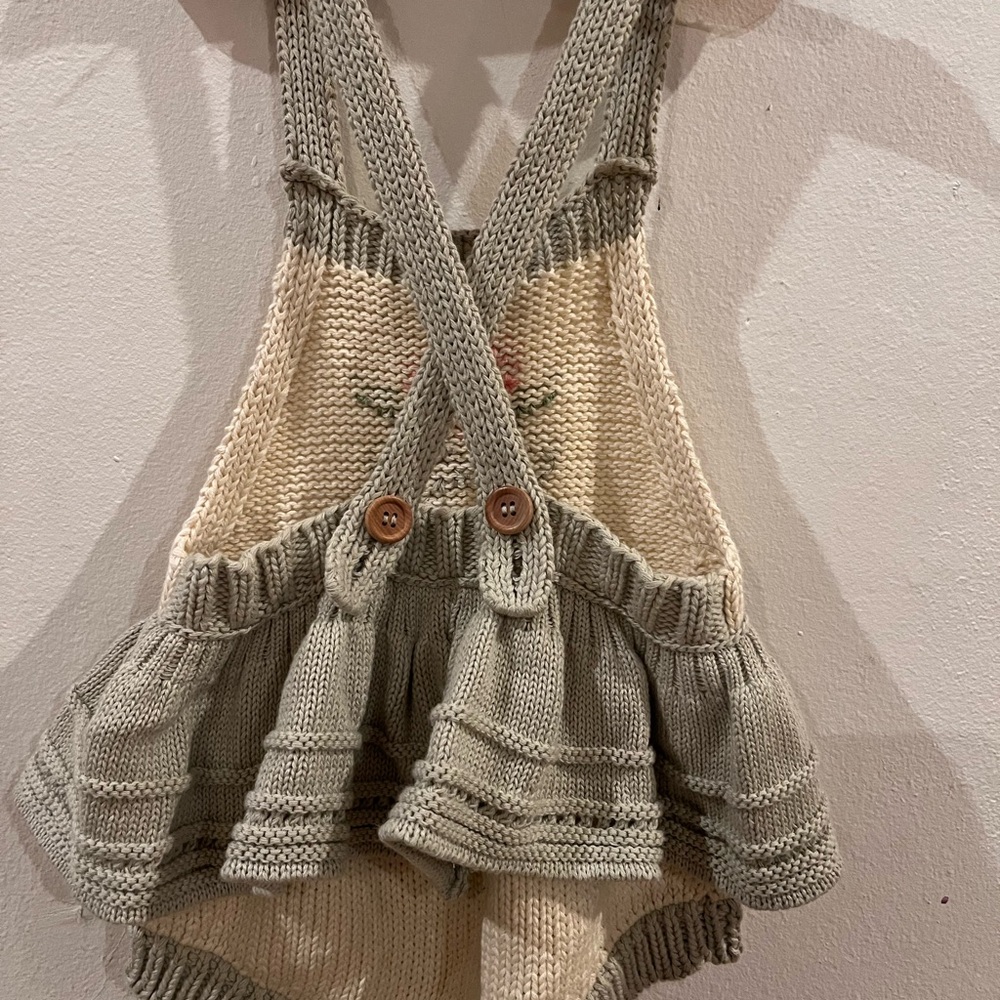 Wild Wawa Romper GrayishBlue and Cream Knit - Picture 4 of 7